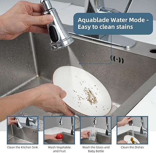 Vista 6 de iFealClear Reemplazo universal de cabezal de grifo de cocina, cabezal rociador extraíble, 3 modos, cabezal rociador de grifo de cocina, repuesto