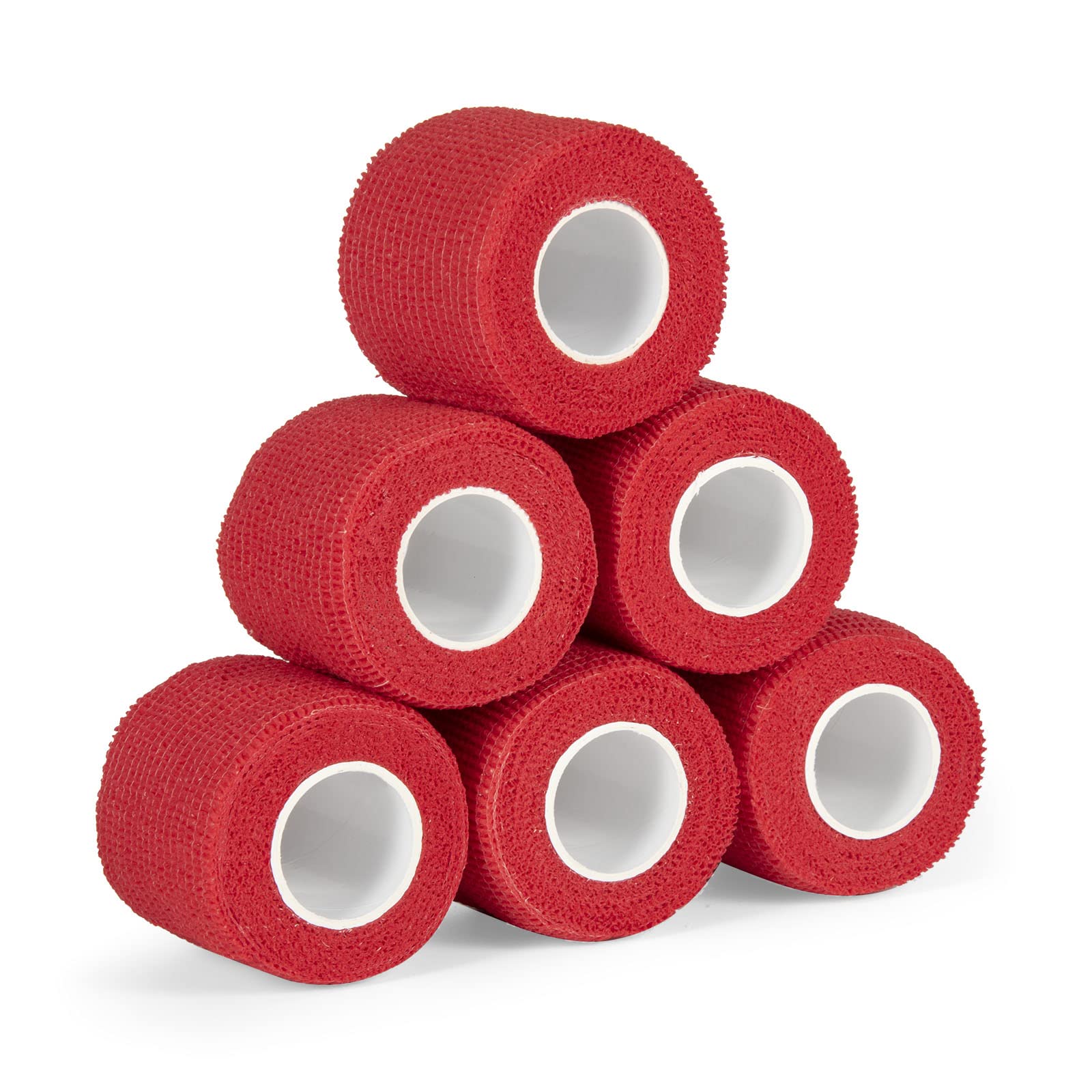 6Pcs 2”x 5 Yard Self Adhesive Bandage Wrap Breathable Self Adherent Cohesive Wrap Bandages Vet Tape for Dog Cat Athletic Elastic Cohesive Bandage Wrist Ankle Grip Cover Tape (Red)