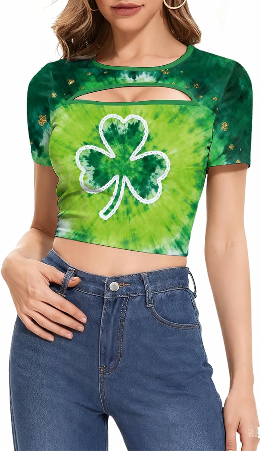 color cosplayer St. Patrick's Day Crop Tops for Women Irish Sexy Short Sleeves Tee Shirts Top - Image 3