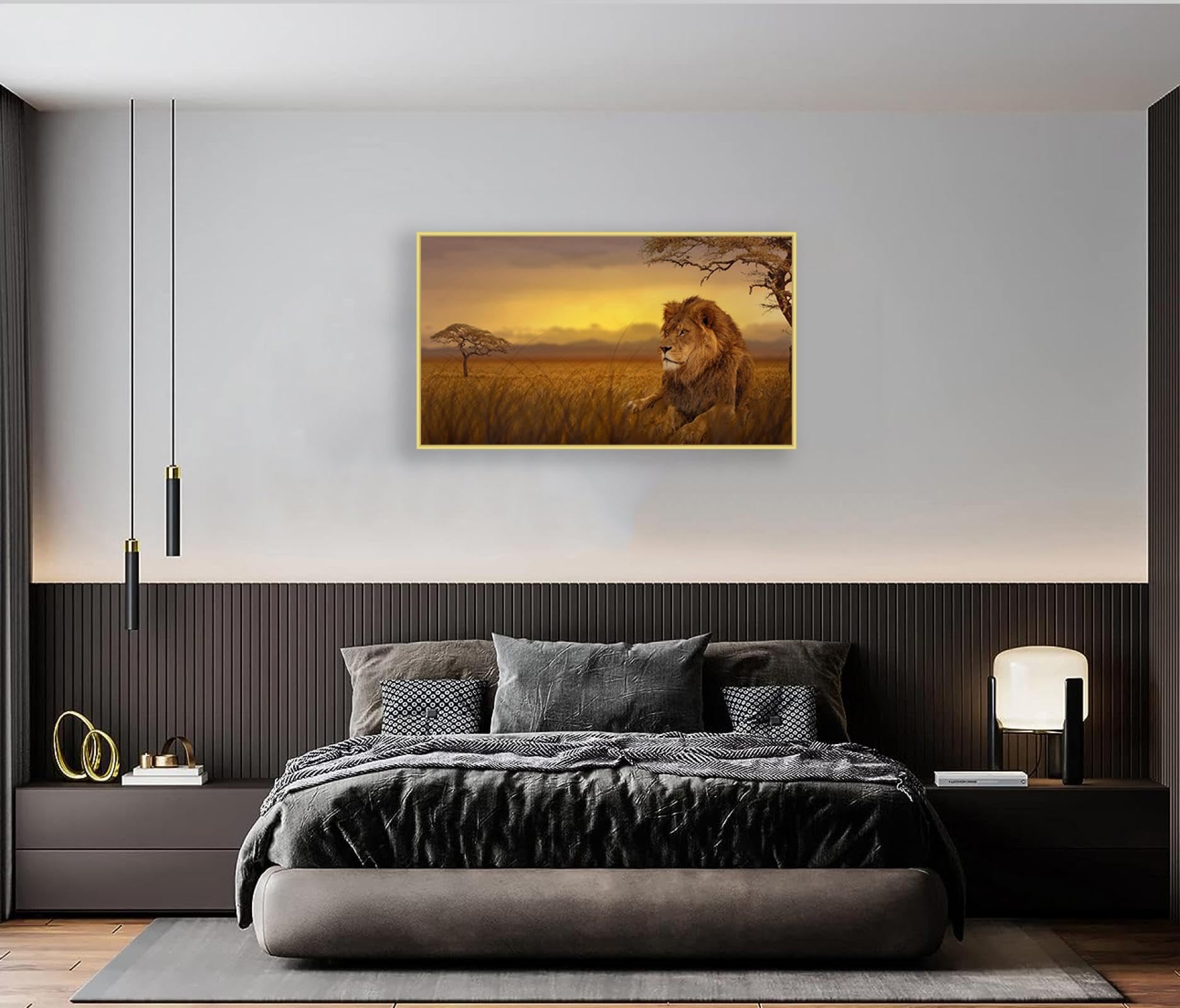 Tableau Toile Imprimée Tendue - Lionne Et Louveteaux Au Coucher De Soleil - Décoration Murale Animalière