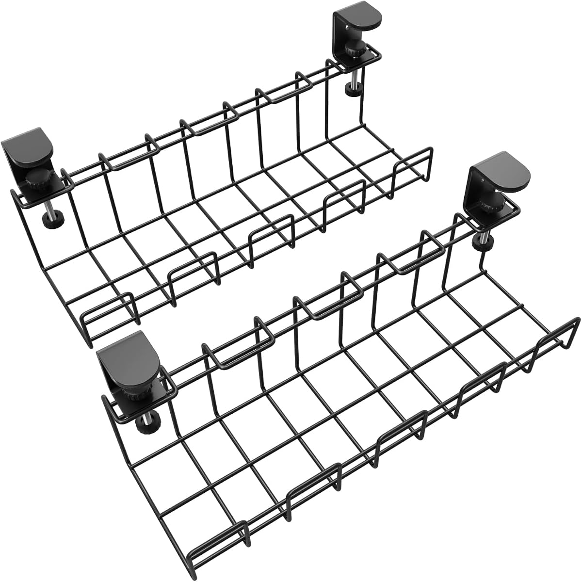 Cable Holder Desk Clampable for Order in the Workplace - Stores Cables, Chargers & Power Strips Tool-Free (2 x Set Size M, Cable Organiser, Cable Management...