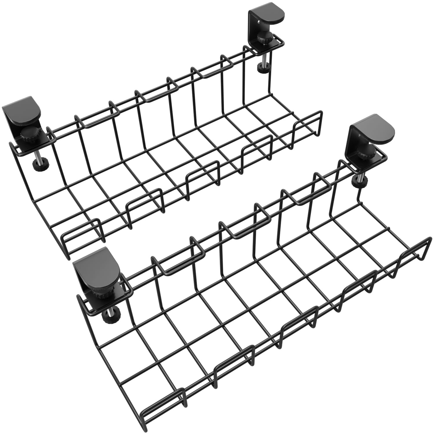 No drill cable management under desk – cable holder/cable tray, screw-free mounting for easy cable management (2× set size M for desk mounting, for cables, chargers, extension leads) KD Essentials — image 1