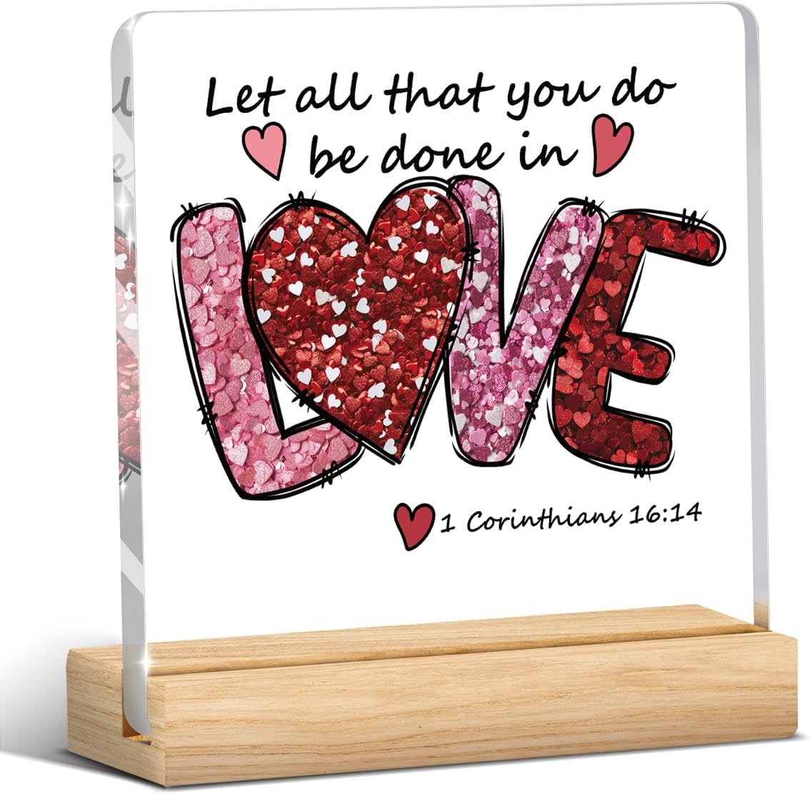 Valentines Day Decorations, Valentines Day Gifts for Her Him, Gift for Boyfriend Girlfriend, Pink Jesus Bible Verse Christian Acrylic Sign for Anniversary Home Office Shelf Desk Decor 4x4 Inch
