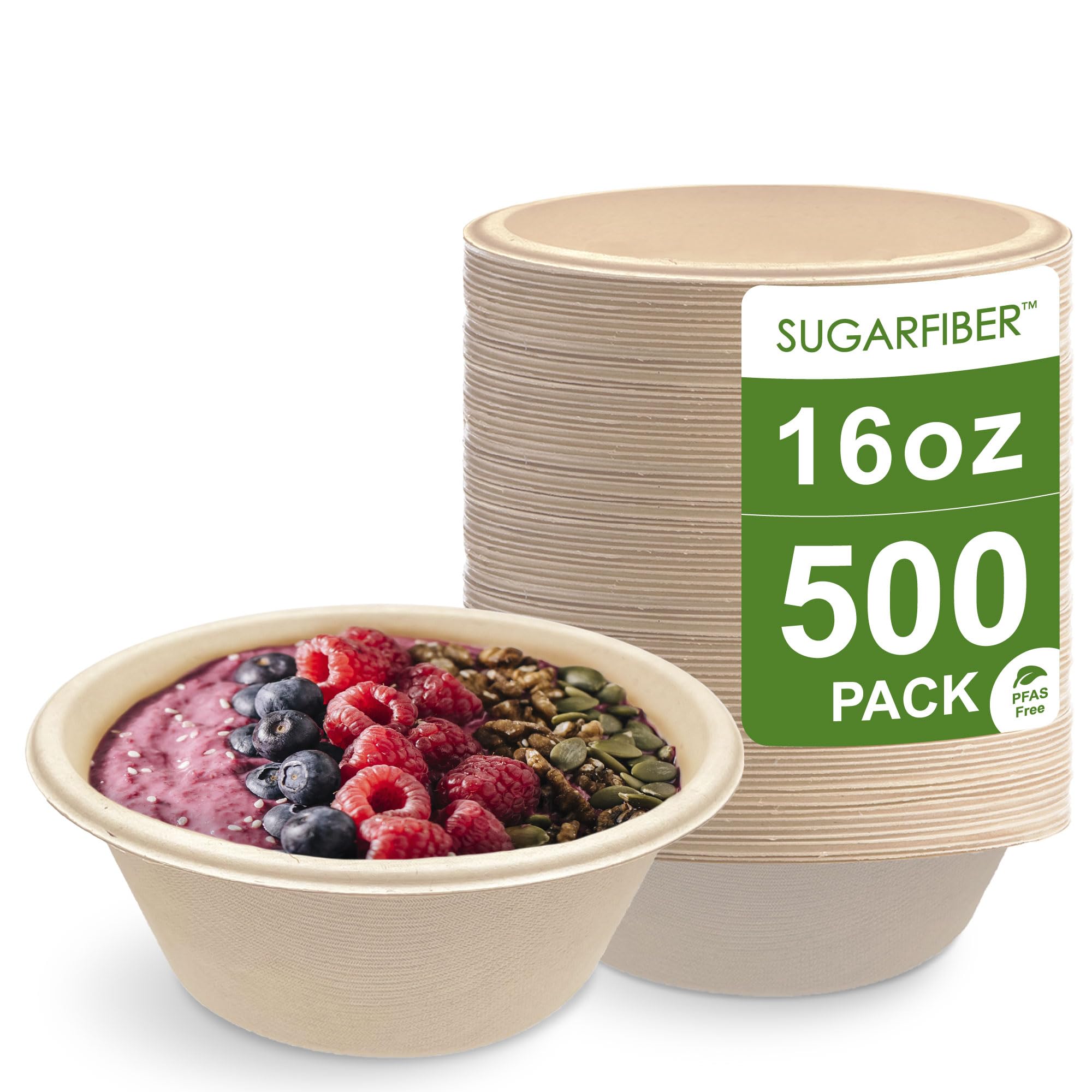 16oz Compostable Paper Bowls Disposable Round Natural Soup Bowls, 500 Count