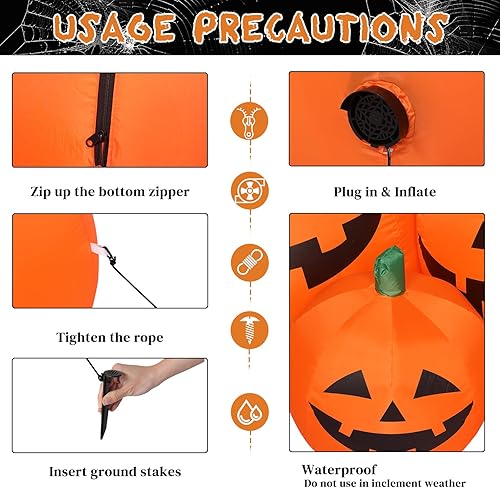 Vista 10 de Outvita Inflables de Halloween de 7 pies, calabaza de Halloween al aire libre con decoración de fantasma y bruja, luces LED integradas, decoraciones