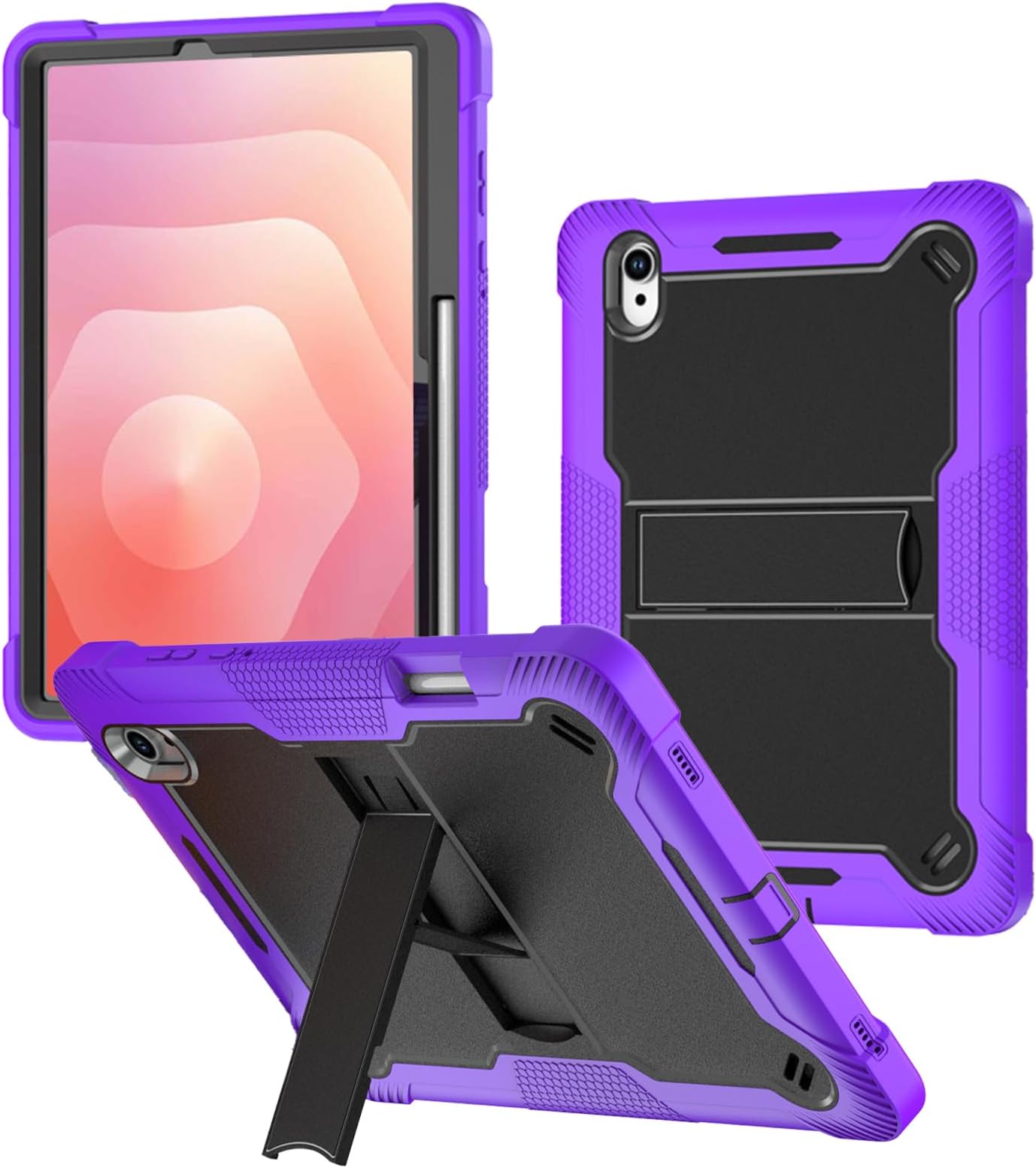 Case for Samsung Galaxy Tab S11 Tablet 11 inch,WUNIAK 3-Layer Shockproof Case with Kickstand & Pen Slot, Hard PC Back & Soft Silicone Inner Cover,Dark Purple with Black