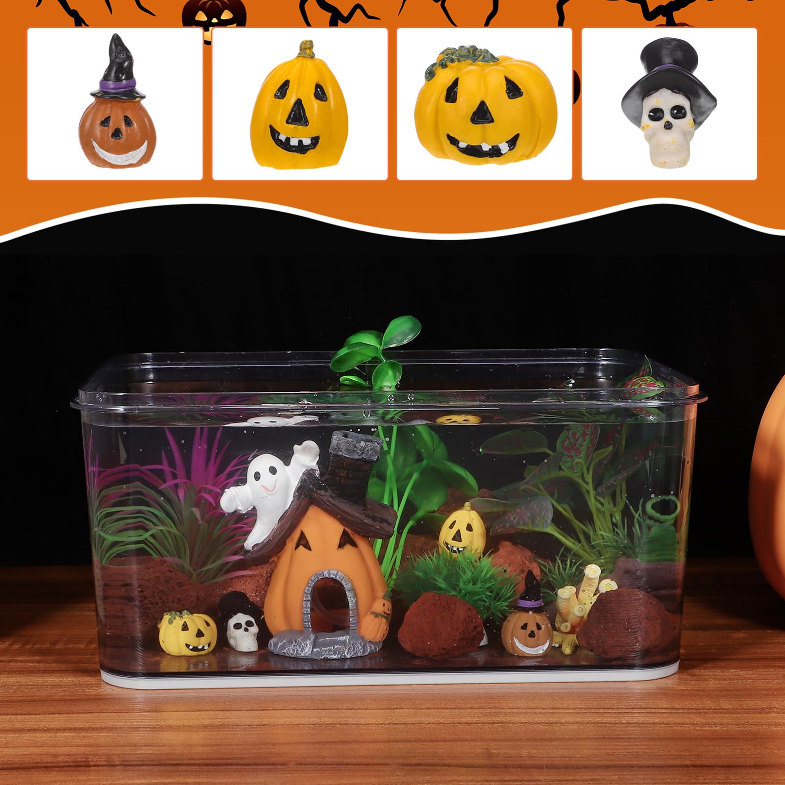 Cabilock Figurines d'halloween en Résine 15 Pièces Miniatures Citrouilles Fantômes Ornements pour Aquarium Décorations De Jardin pour Fêtes D'Intérieur Et Célébrations Effrayantes
