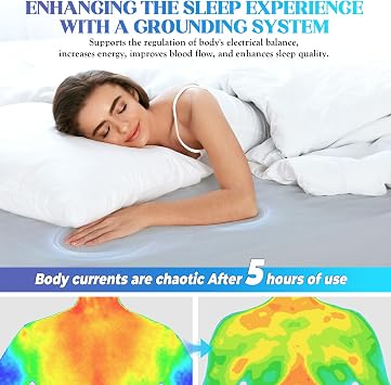 Calmbee Grounding Sheets Queen Size, 10% Pure Silver Fiber + 90% Organic Cotton, Grounding Sheet Earth Connected Bedding (Queen - 60x 80x 13 Gray) Fitted Earth Sheets with Grounding Cord