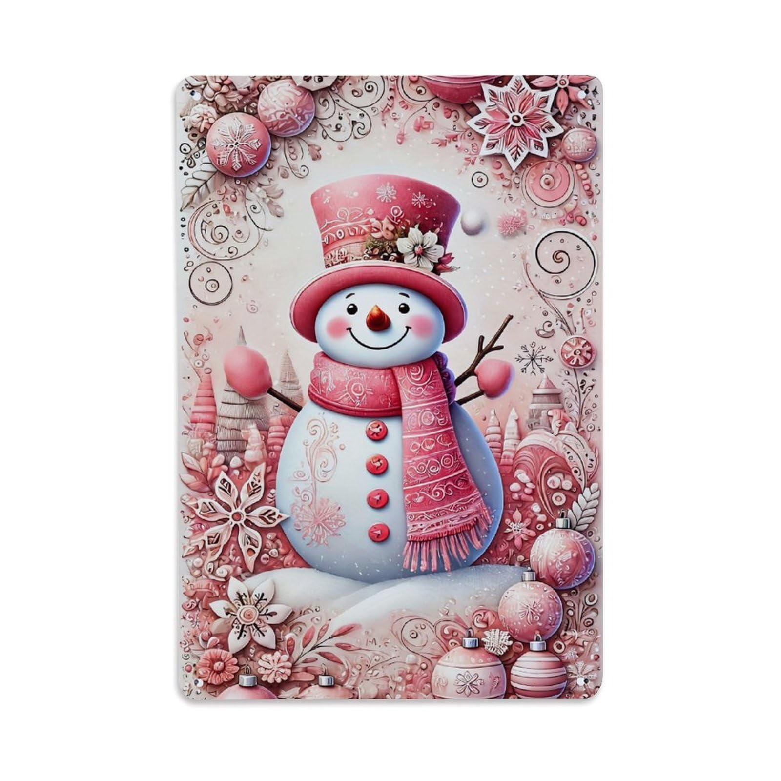 Jdfenggu Vintage Pink Snowman Holiday Pattern Art Retro Metal Tin Sign, Decor Art Poster For Bar, Home, Man Cave, Kitchen, Laundry Room Gift 8X12inch