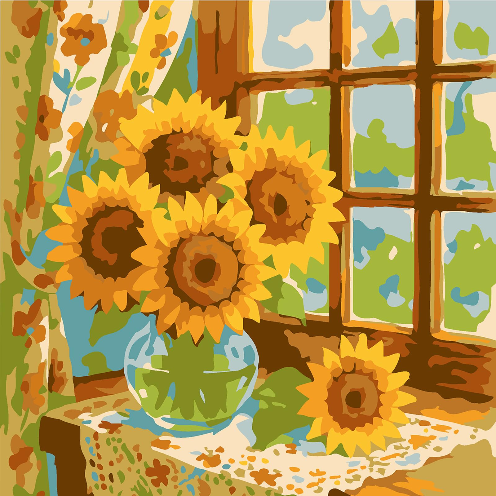 Windowsill DIY Paint By Numbers Kit on Canvas 20x20cm with Frame Paint by Numbers Kits Drawing Paintwork for Beginners Adults Gift Home Wall Decor