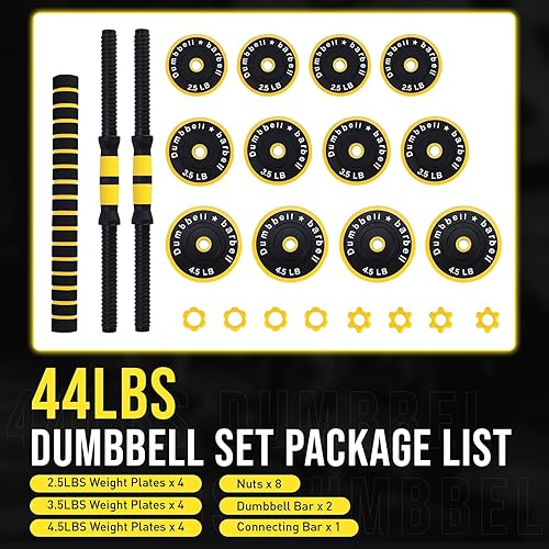 Vista 2 de Juego de pesas ajustables 2 en 1 de 4433 libras, pesas ajustables utilizadas como juego de mancuernas y pesas, amarillo