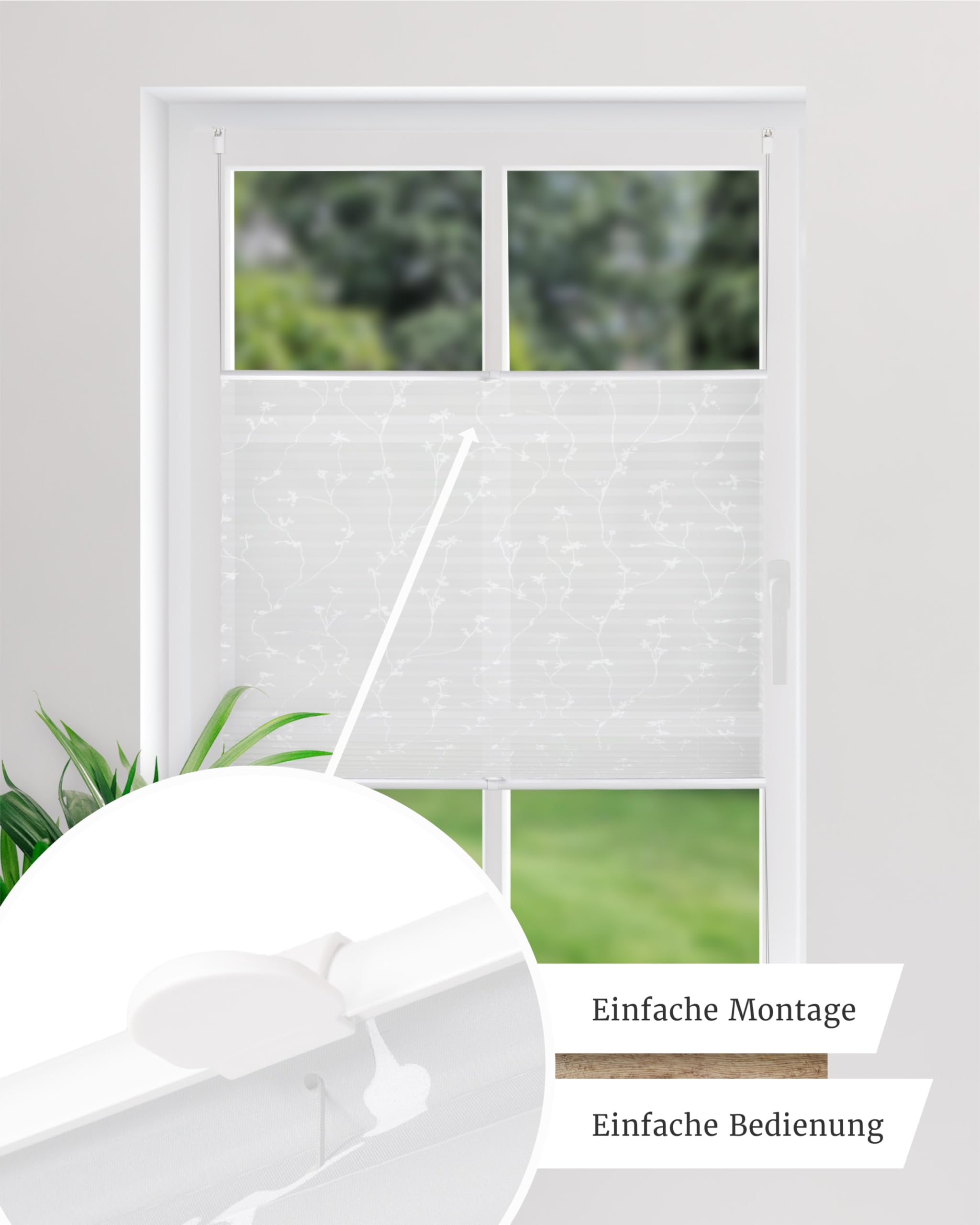 by Garesa Fenster Klemmfix Plissee ohne Bohren Blumen Motiv 110 x 130 cm, Weiß - Lichtdurchlässiger Fenster Sichtschutz und Fenster Deko, Faltrollo