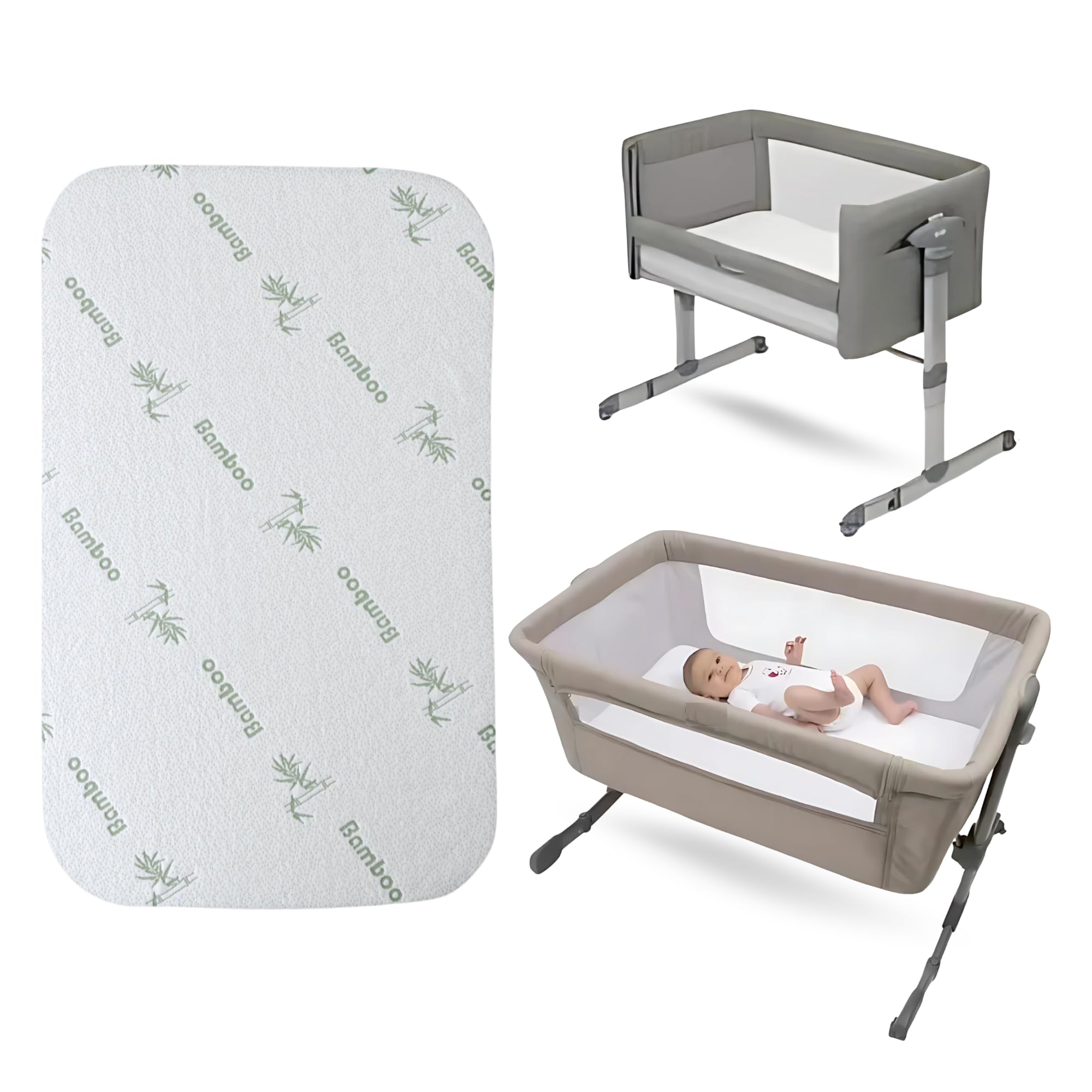 Crescent Textile Next to Me Bedside Bamboo Crib Mattress Compatible to Fit Baby & Toddler Crib with Bamboo Fitted Cover Soft & Breathable Thick Foam Mattress (83 X 50 X 5cm)