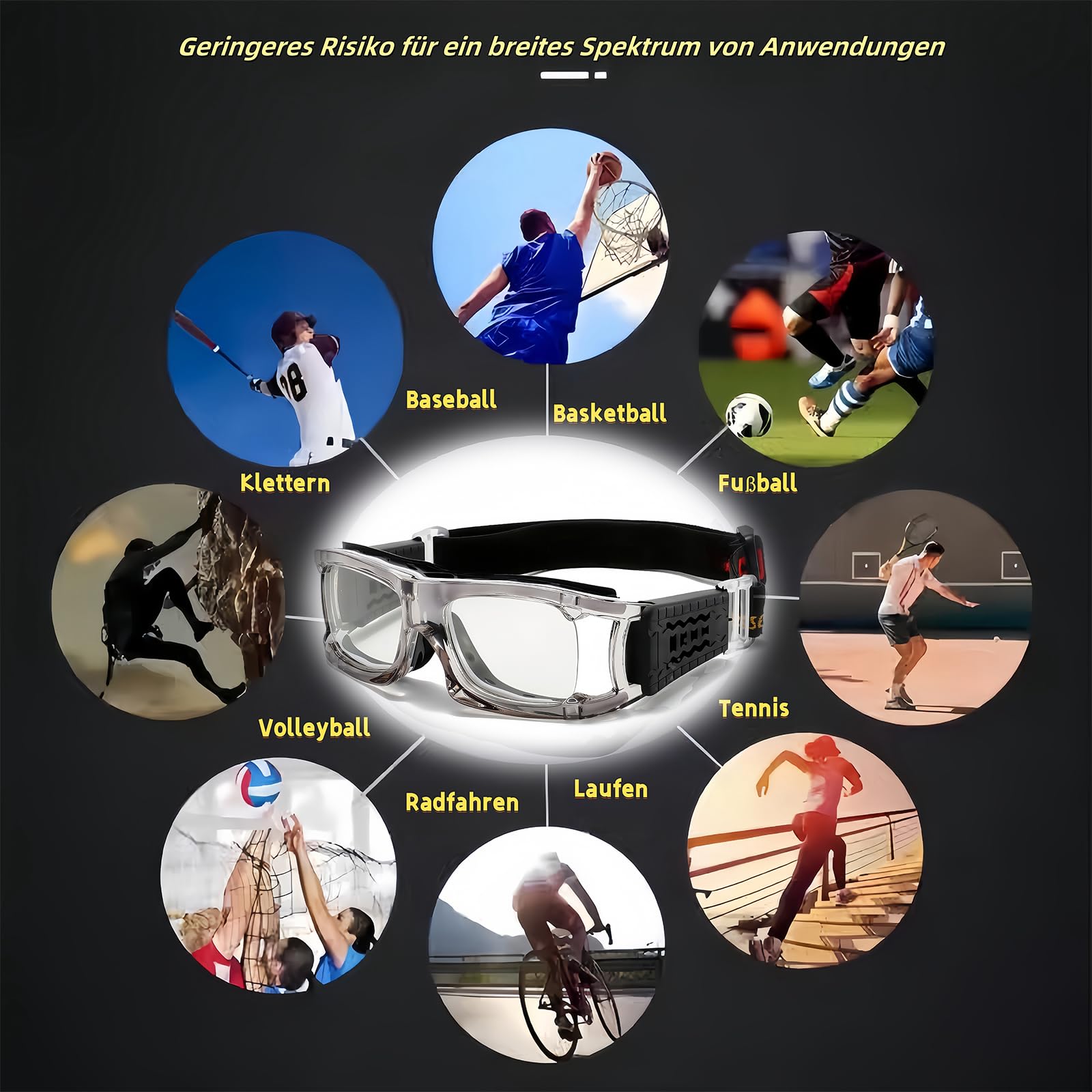 Optische Sportbrille mit Sehstärke,Perfekt sitzende Schutzbrille, Dioptrien: -1,5 bis -8,0, Anti-Beschlag-UV-Schutz，geeignet für Brillenträger，Basketball Laufen Radfahren