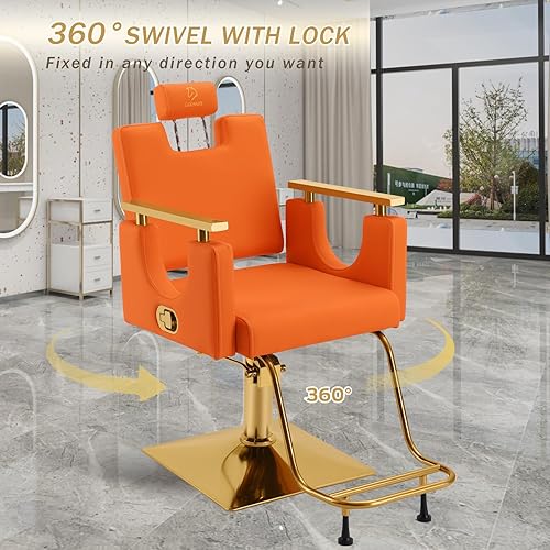 Miniatura 31 de Silla de peluquería resistente, silla reclinable giratoria de 360° para estilista, silla de peluquería hidráulica ajustable en altura con reposapiés