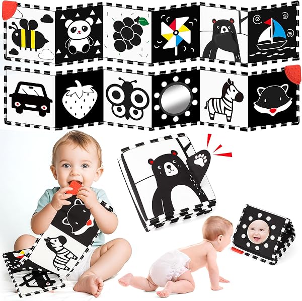 BBWOO Black & White Babybuch Kontrastbuch Baby-Bilderbuch-Stoffbücher- Kontrast Baby Spielzeug 0 3 6 9 12 Monate,Neugeboren Babygeschenk - 1