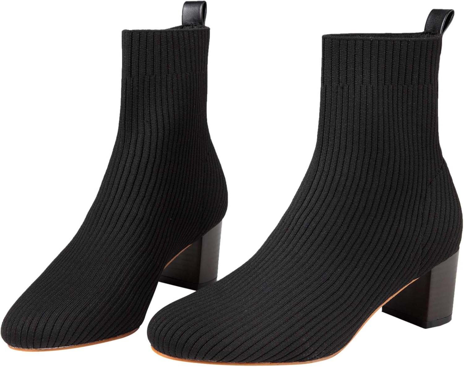 GATUXUS Women's Glove Chunky Mid Heel Ankle Boots Pointed Toe Knit Sock Style Booties Casual Warm Shoes - Image 3