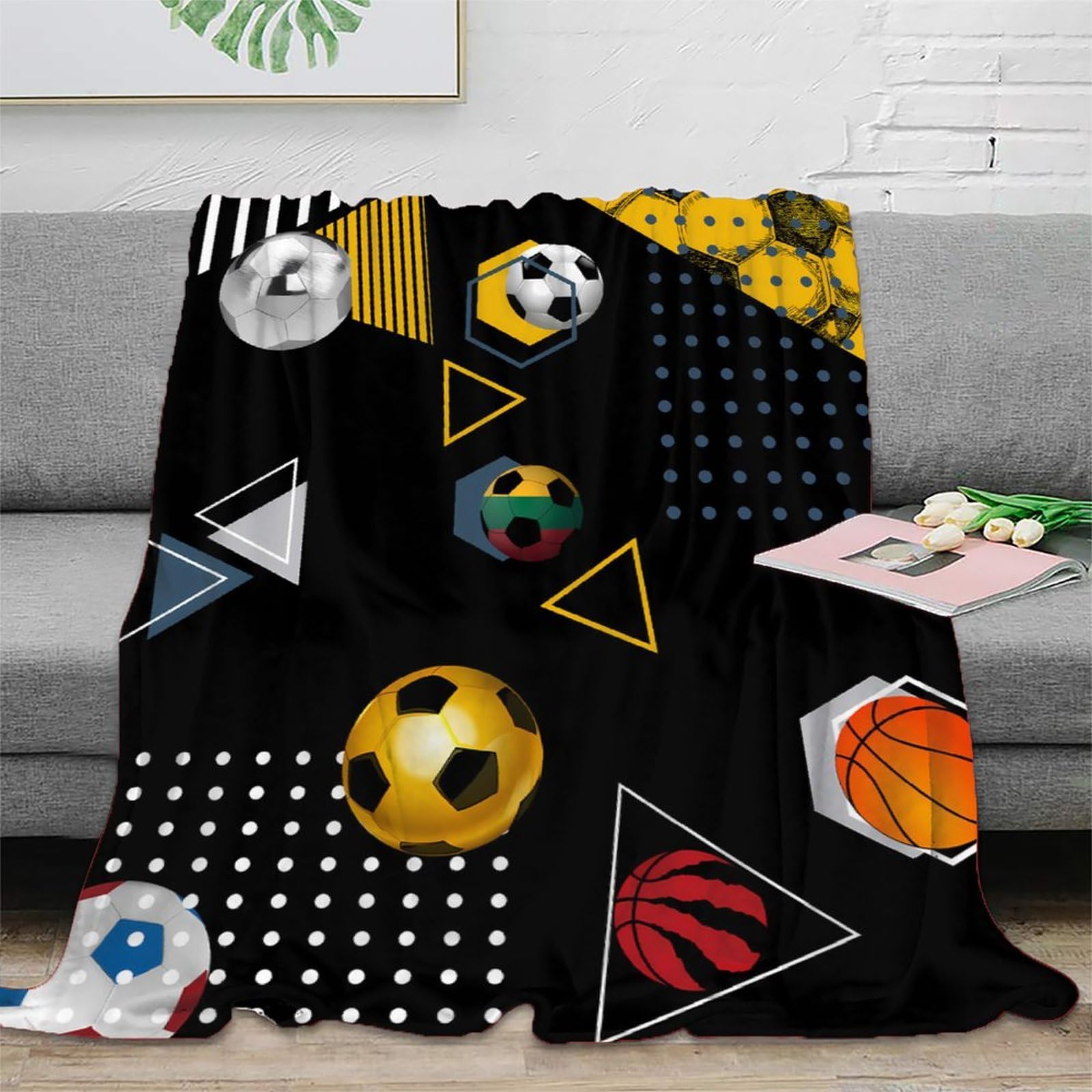 Couverture Couvre-lit Sports Balls 3D en Microfibre Douce Chaude pour Chambre d'Étudiant 150x200cm