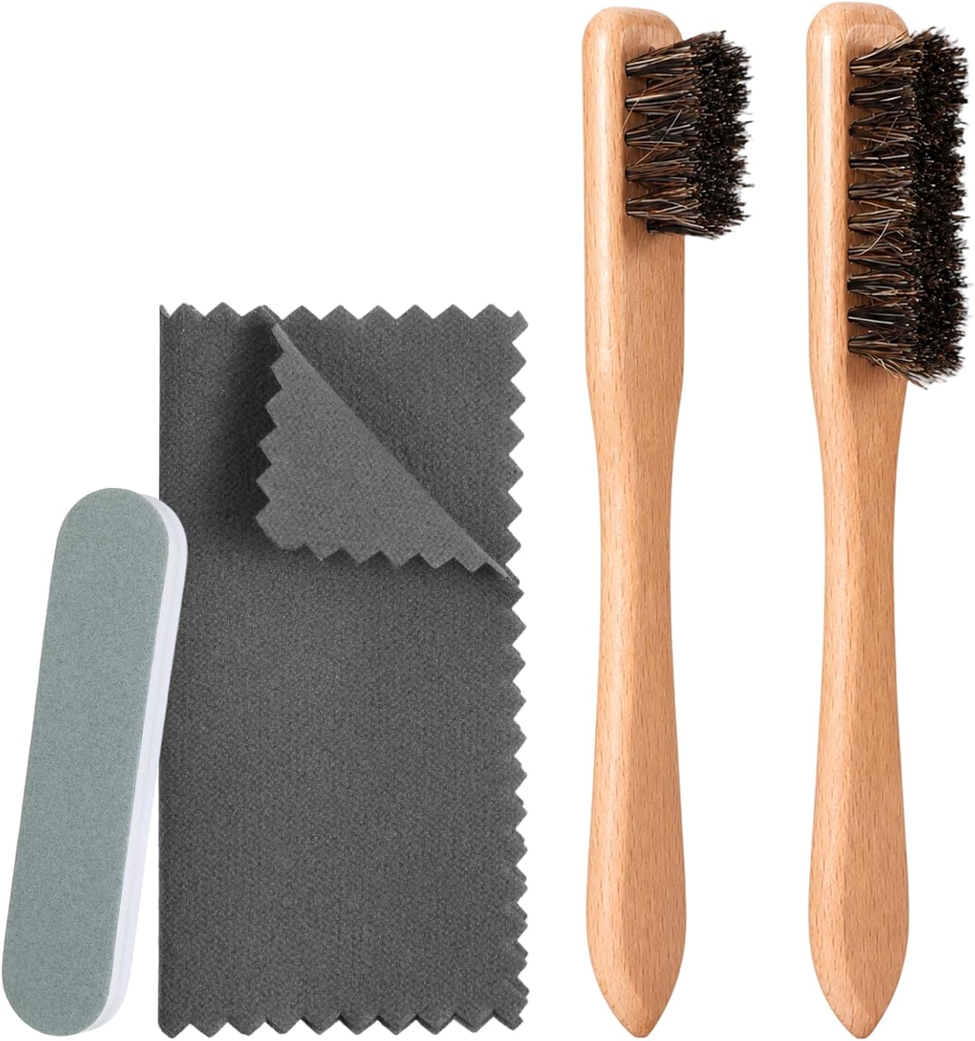 4Pcs Horsehair Brush Shoe Brushes with Silver Polishing Cloth Polishing Bar