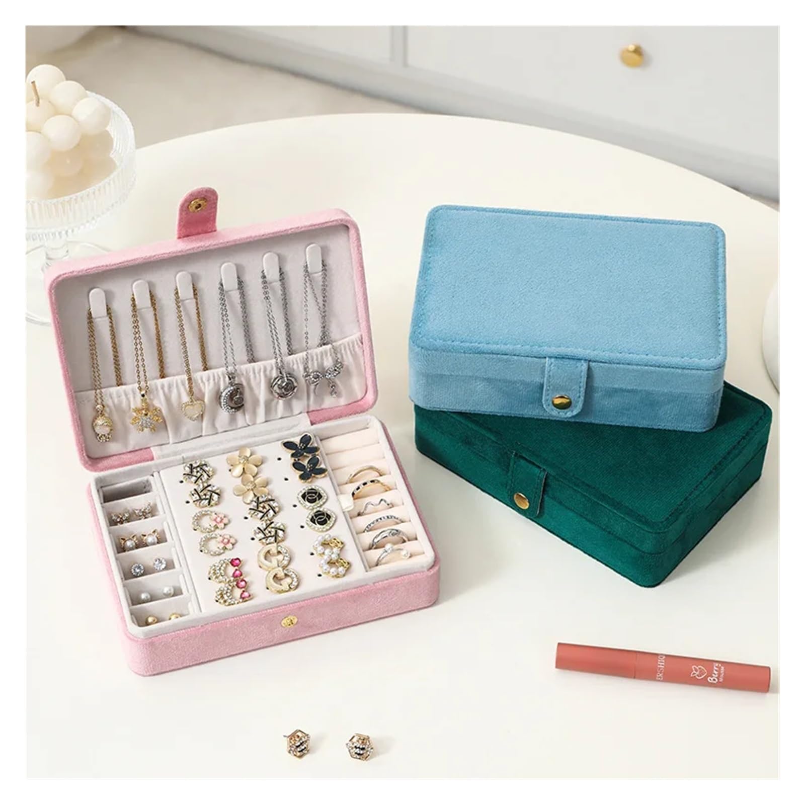 YDYDTTKD Joyero de Viaje para Mujer, Collar de Cuero PU, Pendiente, Anillo, Vitrina de joyería, Organizador, Caja de Almacenamiento multifunción (Rosa)