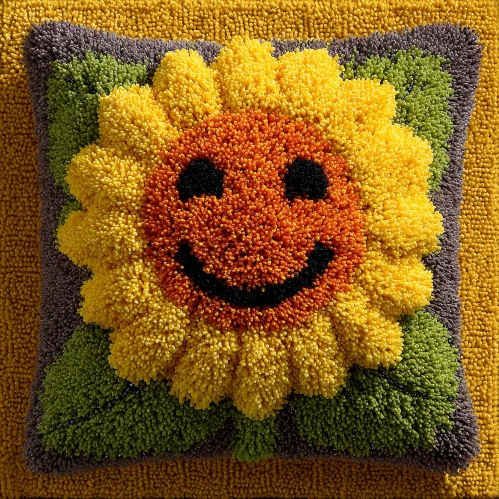 WallustrioaW DIY Latch Hook Kits 43x43cm,Smiling Sunflower