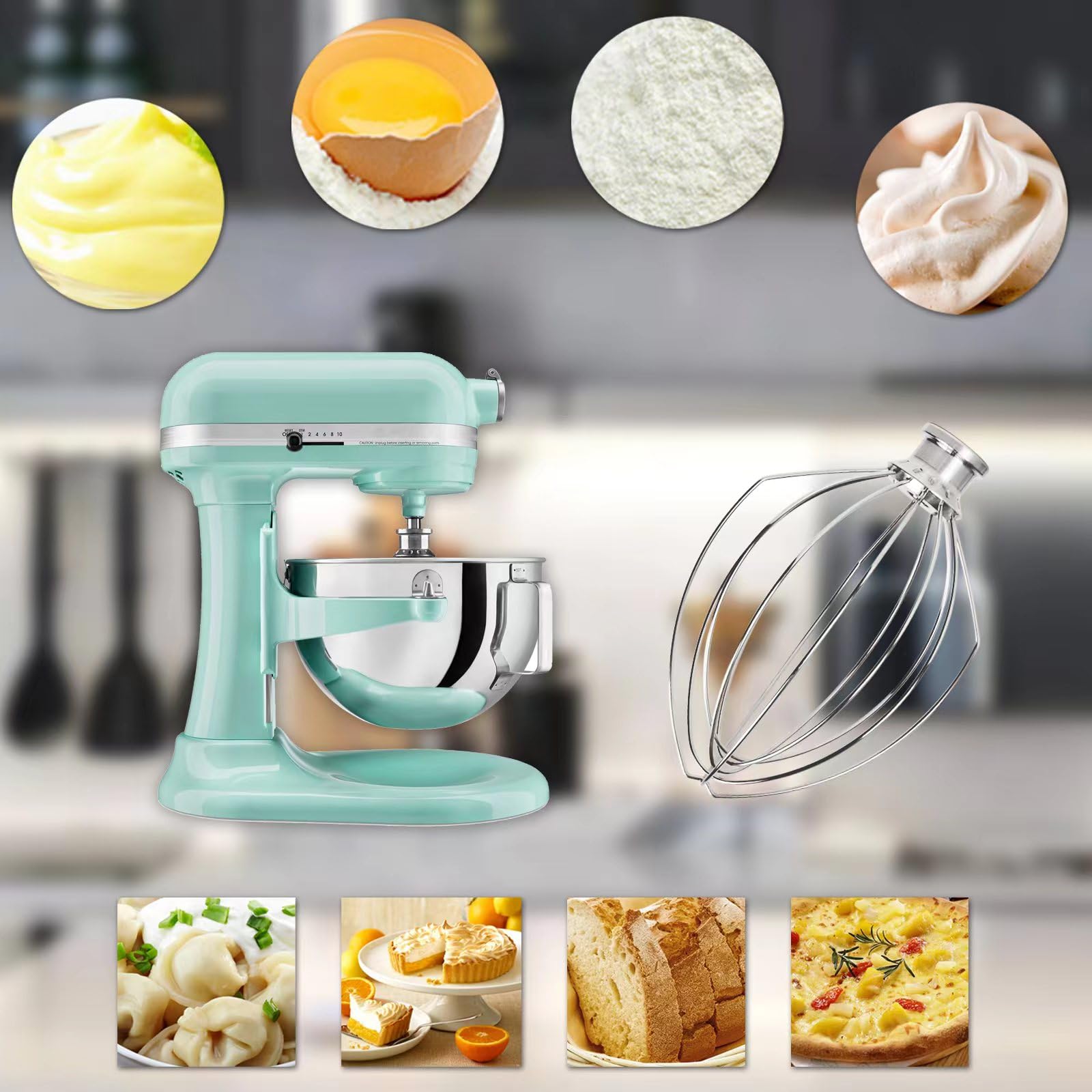 Whisk Attachment Stainless Steel for KitchenAid 5 Quart Bowl-Lift Stand Mixer, K5AWW Replacement Wire Whip, Mixer Attachment fot KitchenAid, Heavy Duty, Dishwasher Safe