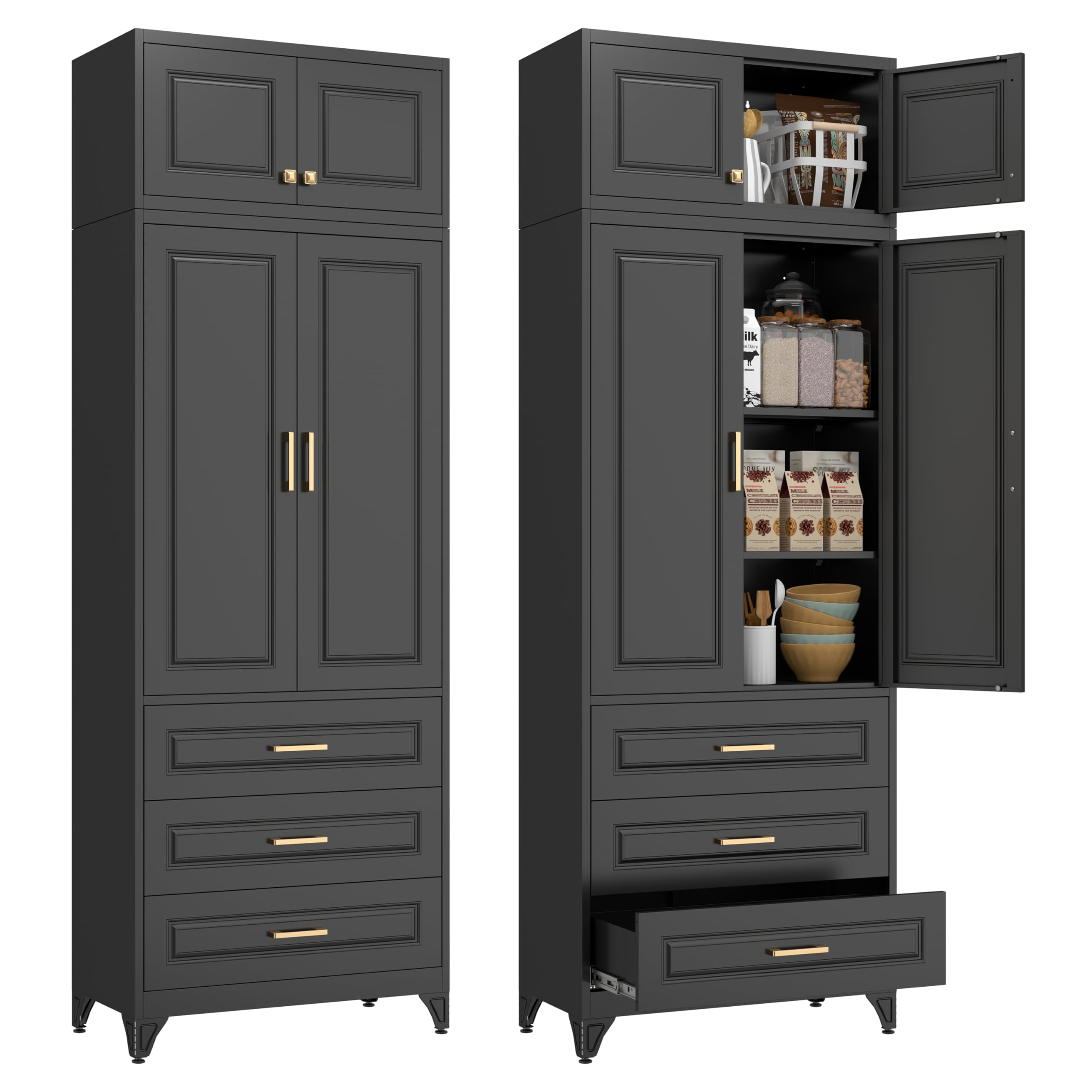 Polup 90" Pantry Cabinet, Tall Metal Storage Cabinet with Doors and Shelves