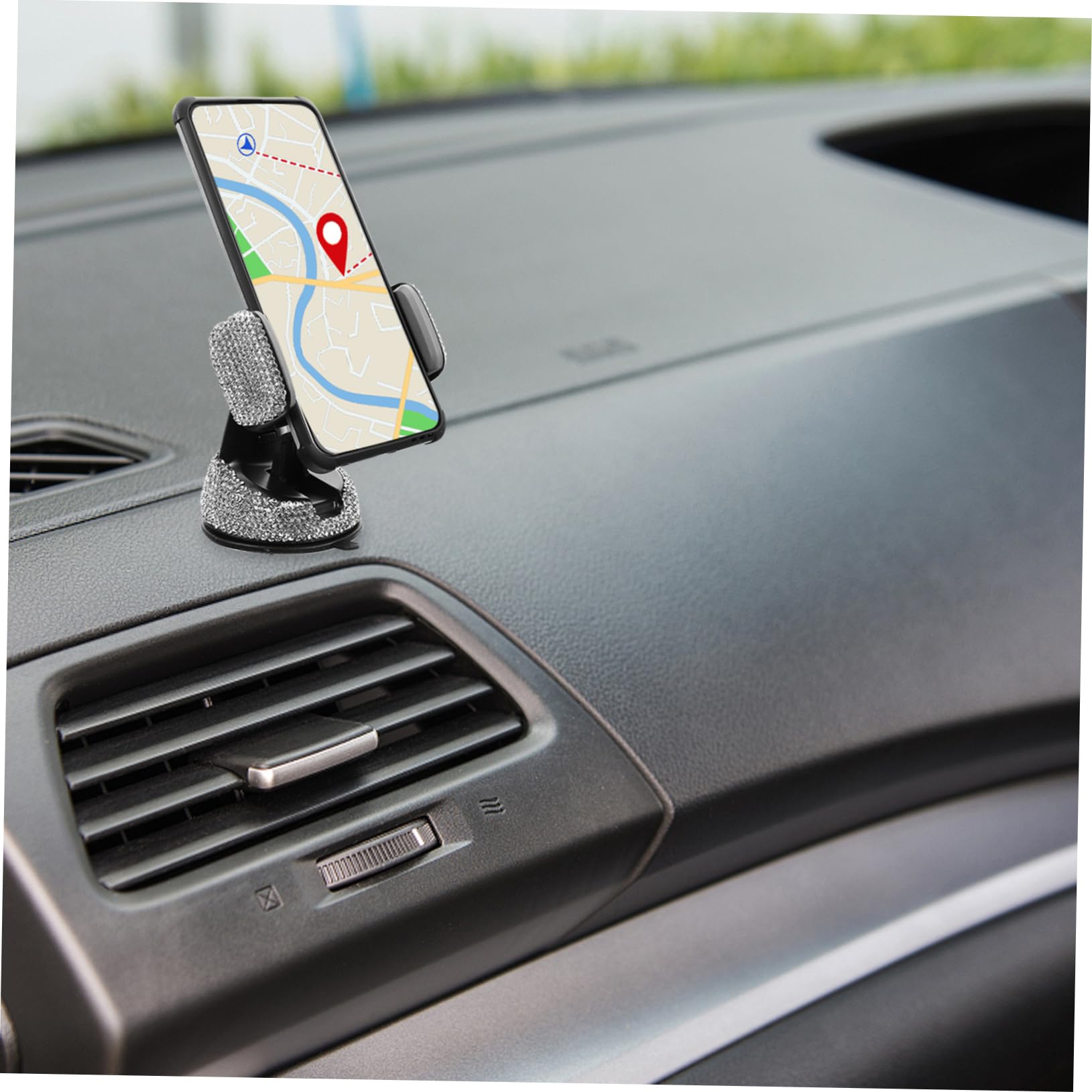 PLAFOPE Supporto Telefono Auto Strass Bianco, ABS, Rotazione | Smartphone 4-6, 2 Pollici, Base Bocchetta Sostituibile, Finitura Elegante Scintillante