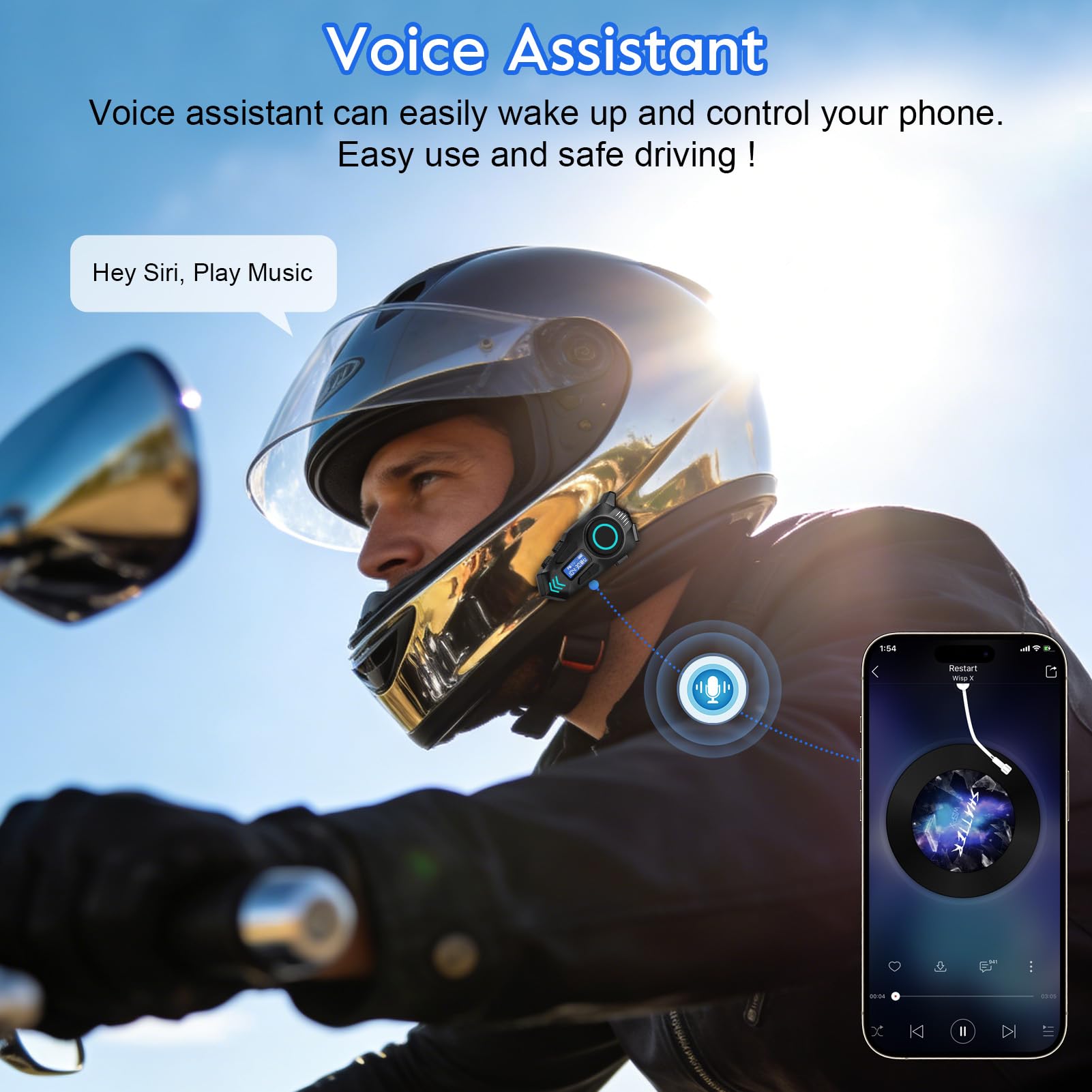 Auricolare Bluetooth per Casco da Moto, Interfono Moto con IP65 Impermeabile, doppia tecnologia intelligente di riduzione del rumore, 500m Comunicazione, schermo digitale, Autonomia di 40 ore