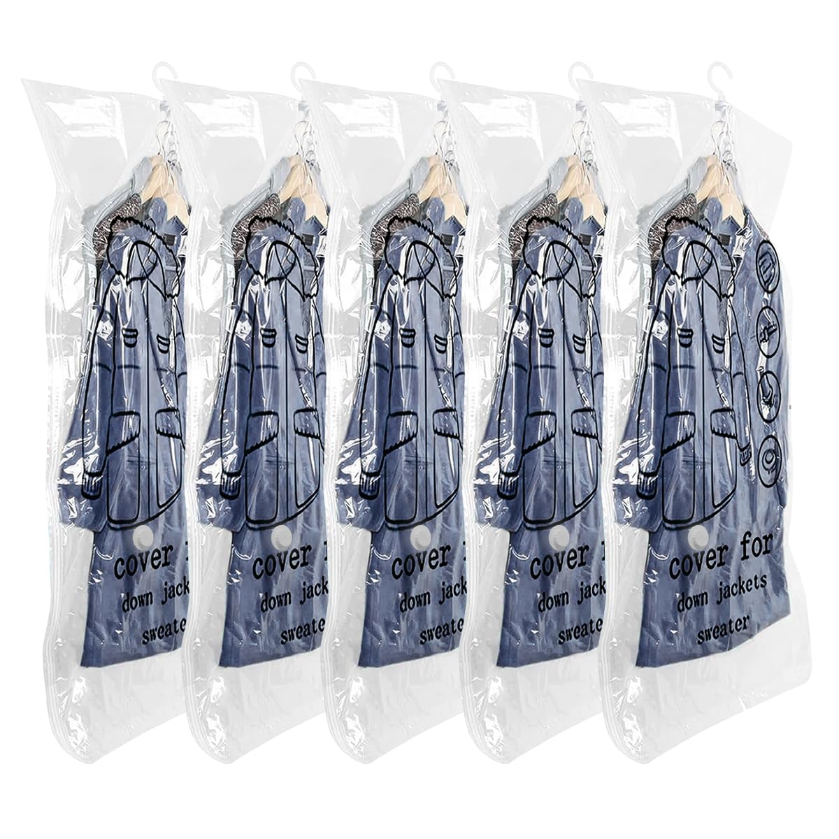 Luvetrex ® Ruimtebesparende Vacuümzakken Voor Kleding Met Haken En Draaihaak 5 Stuks 90 X 70 Cm