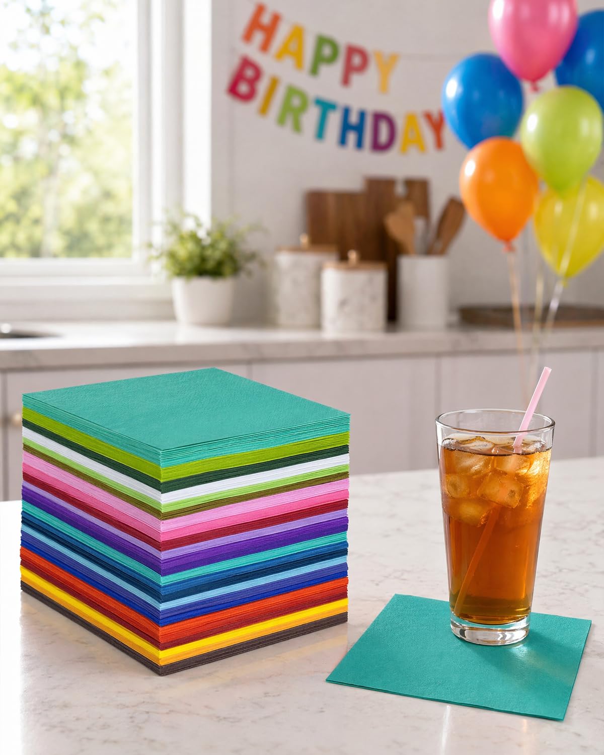 Servilletas de cóctel de 24 colores de 5 x 5 pulgadas, desechables para cócteles, bodas, cenas, fiestas de cumpleaños, postres, servilletas de papel de vino (120 unidades)