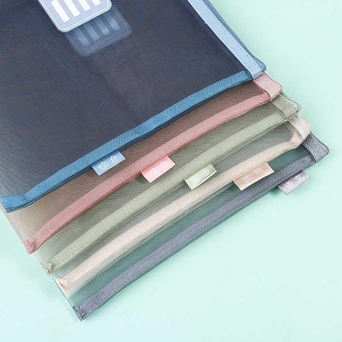 Miniatura 5 de Leadigol Bolsa de malla con cremallera, 5 carpetas de archivos de malla de nailon con asa, organizador de documentos A4, bolsas de almacenamiento