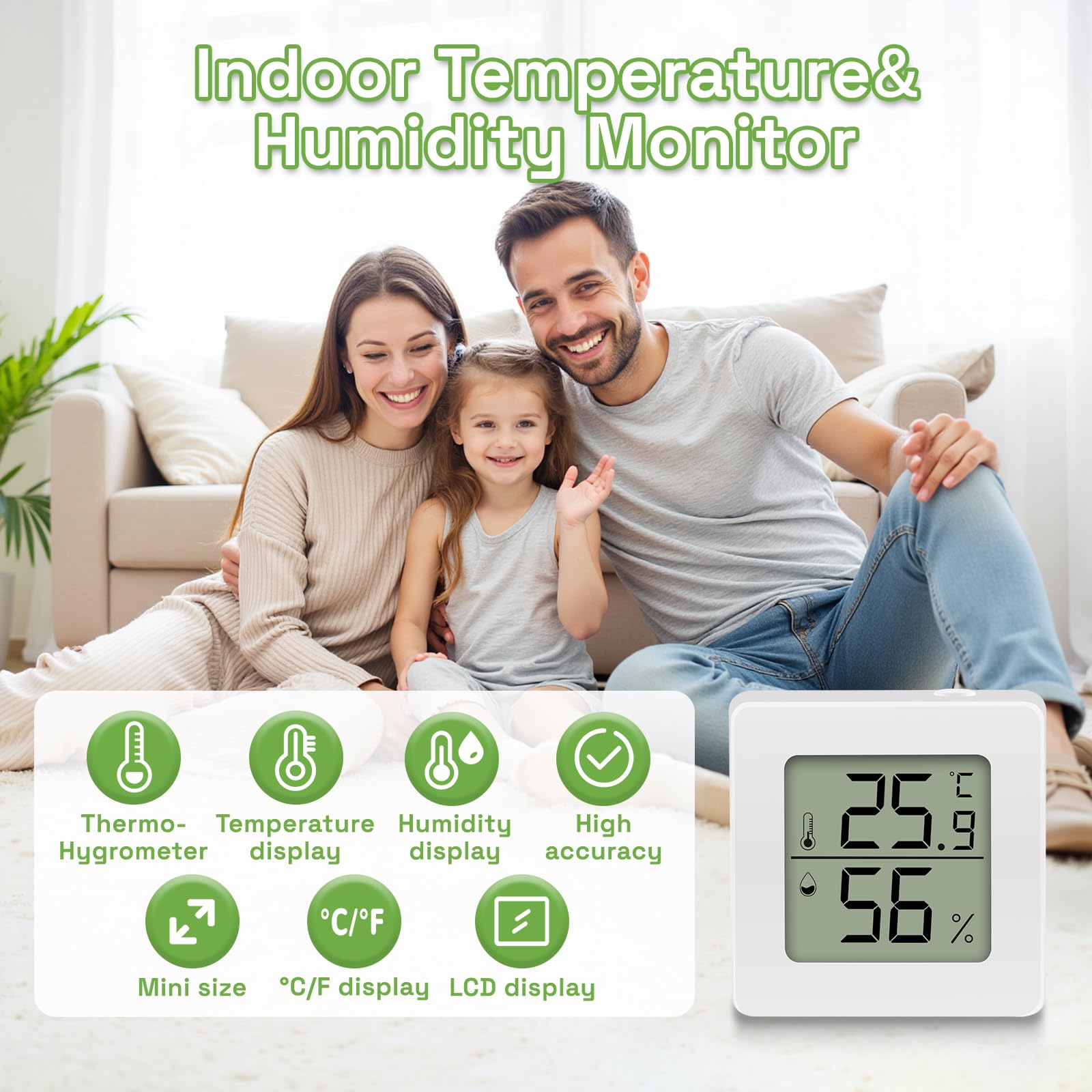 elzle 2 Pezzi Igrometro Termometro Digitale LCD, Mini Igrometro Termometro Ambiente con Livello di Comfort, Monitor di Temperatura e umidità, Igrometro Interno per Serre, Casa e Ufficio