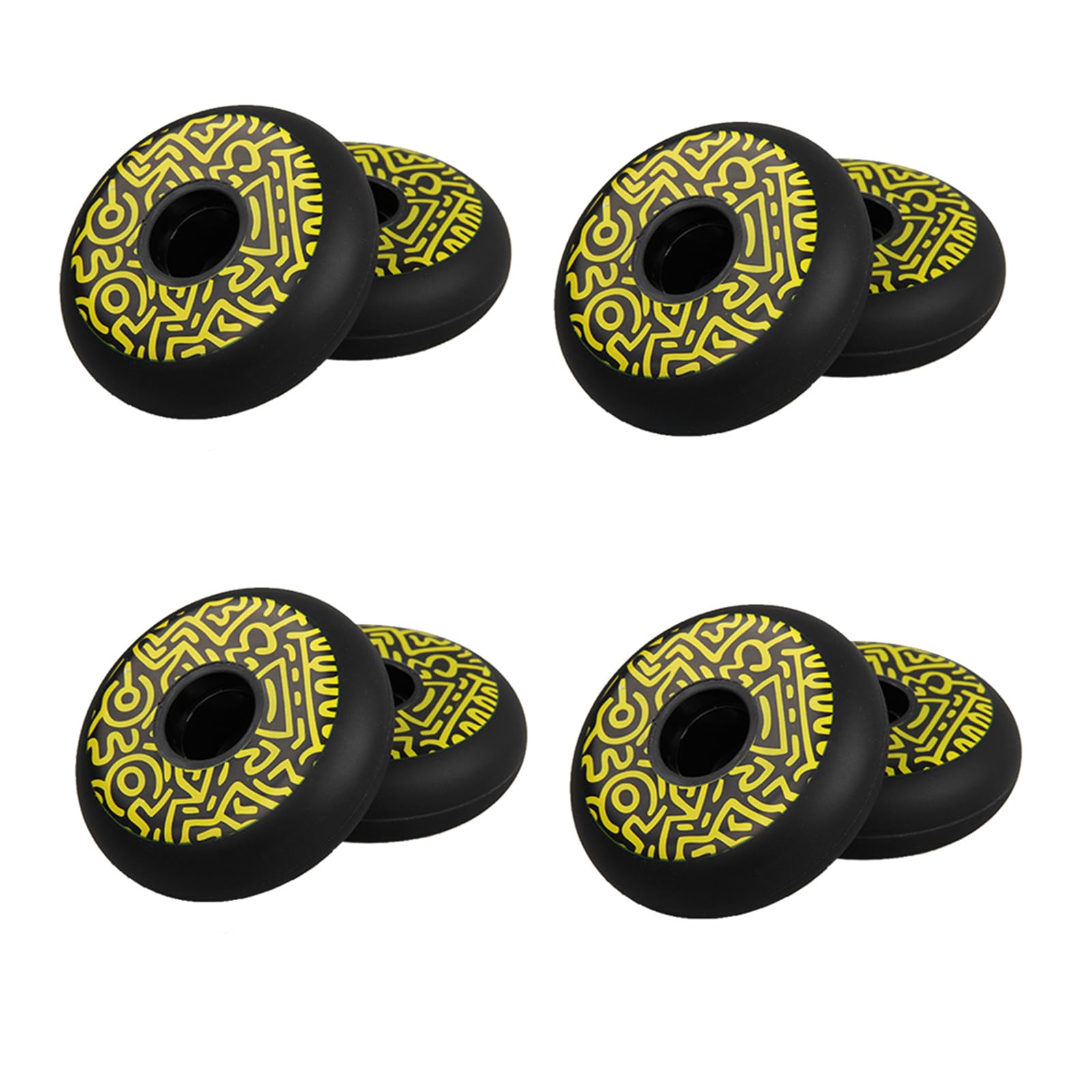 Genérico Ruedas de Repuesto para Patines en Línea Exterior Interior Ruedas de PU de Alto Rebote, Dureza 90A, Diseño Negro Y Amarillo, Paquete de 8 (72 mm, 76 mm Y 80 mm)