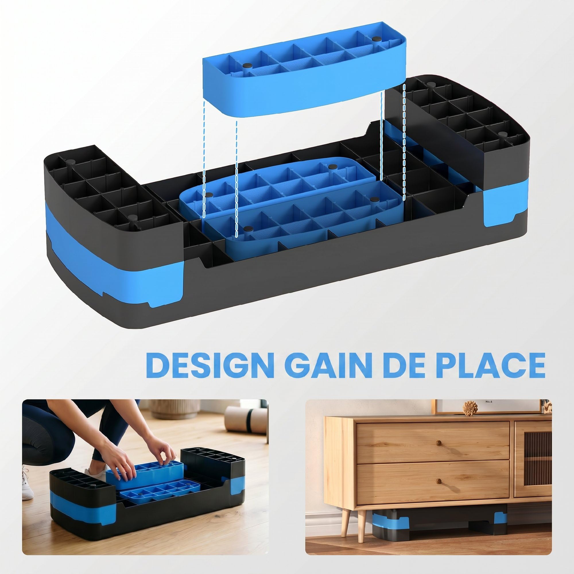 SPORTNOW Stepper Fitness Aérobic 3 Niveaux, Hauteur Réglable 10/15/20 cm avec Rehausses, Surface Antidérapante, Charge 150 kg, Stepper Aérobic pour Maison et Salle de Sport, Bleu