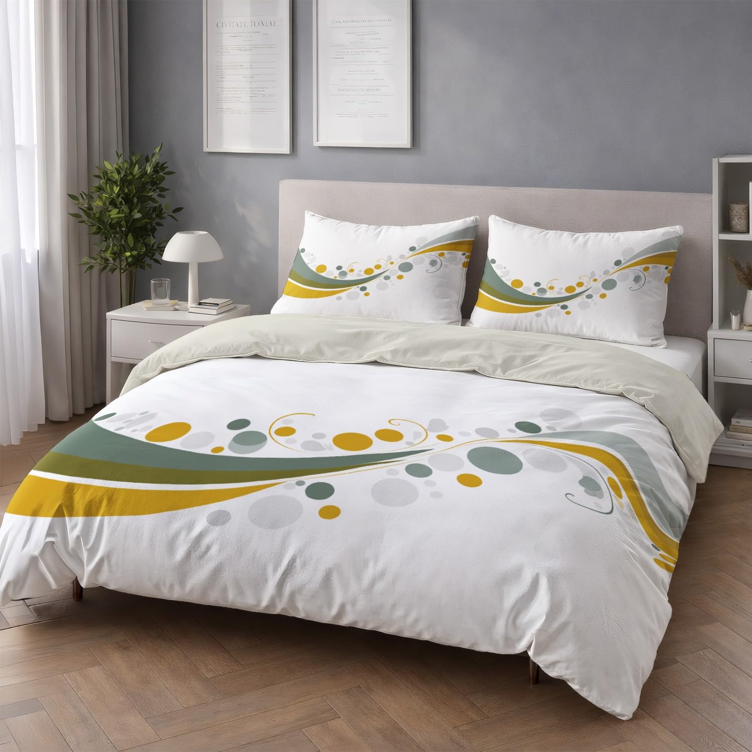 Generic Zestawy poszewek na kołdrę w rozmiarze king size, abstrakcyjna, nowoczesna, minimalistyczna, geometryczna, biała, dwustronna, oddychająca, hipoalergiczna, zestaw pościeli z poszewkami na