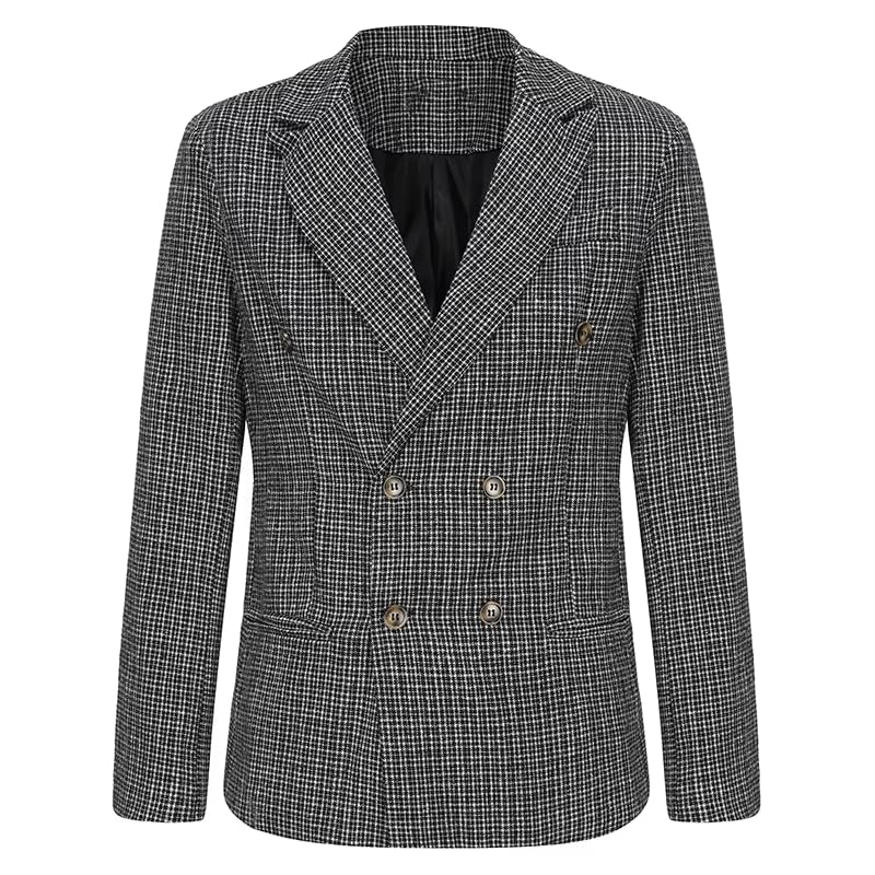 Men's Checkered Suit Jacket Double Button Autumn Blazer for Men-Coffee2