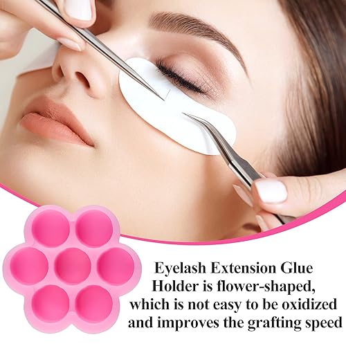 Miniatura 4 de 200 piezas de pegamento en forma de flor, extensión de pestañas, soporte para pegamento de pestañas de flores, pegamento para pestañas, paleta,