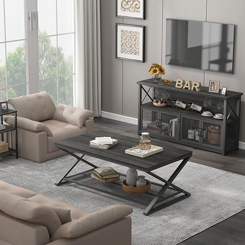 Miniatura 8 de LVB Gabinete de Bar de Vinos, Gabinete Industrial de Barra de Café para Licor y Vasos, Aparador Buffet Moderno con Estante de Almacenamiento, Bar