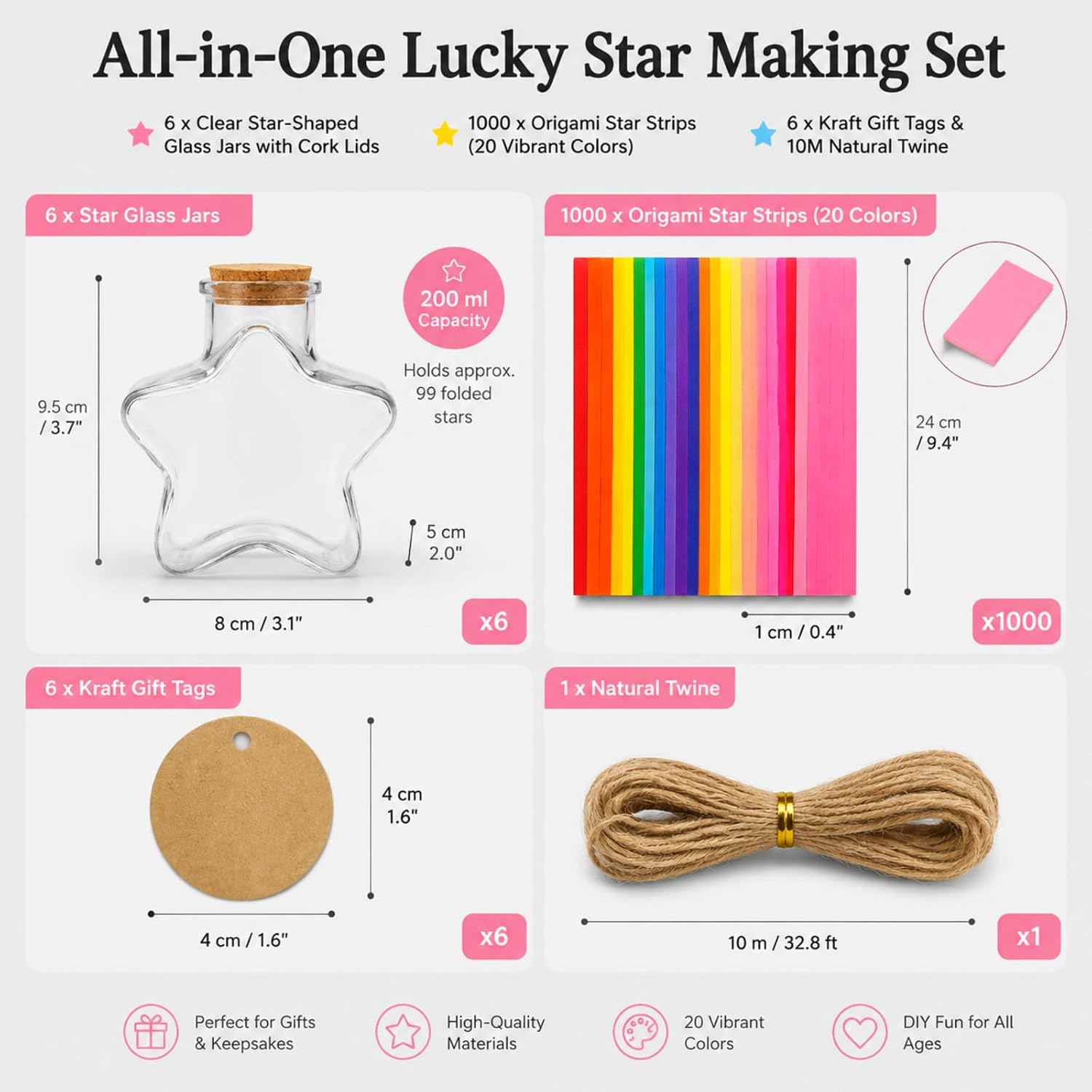 Silipull 6 Pack Origami Star Glass Jar 1000 Sheets Star Paper Strips