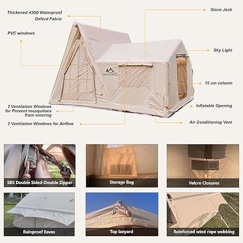 Miniatura 6 de Tiendas inflables grandes para 81012 personas para acampar, tiendas inflables de 4 estaciones con dosellluvia, casa de campaña inflable de lujo con