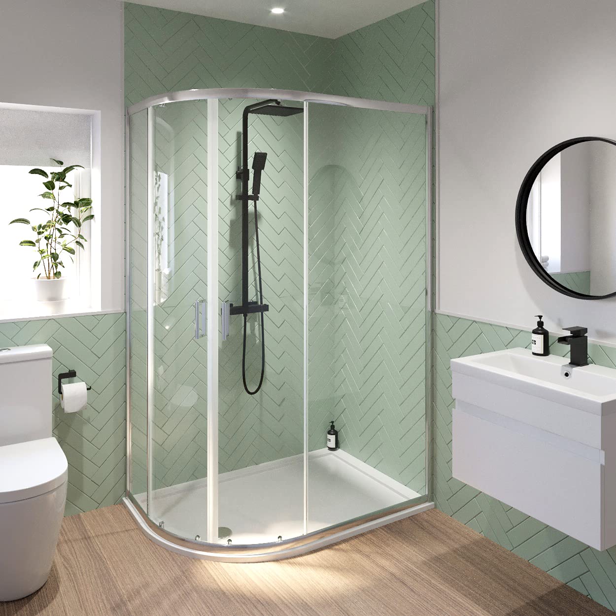 1200mm x 800mm Left Hand Offset Quadrant Shower Enclosure Framed 6mm Glass Anti-Slip Tray with Waste