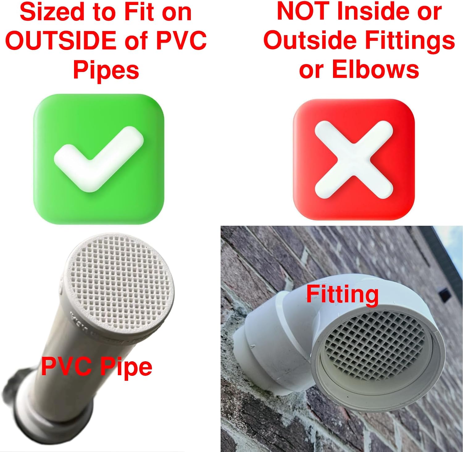 8" PVC Pipe End Termination Cap with Integrated Screen, Socket Style to Fit on Outside of Pipes (8-5/8" Pipe Outside Diameter), Vent & Drains, Pest Guard, Grey, Made in USA (1/4" Mesh)