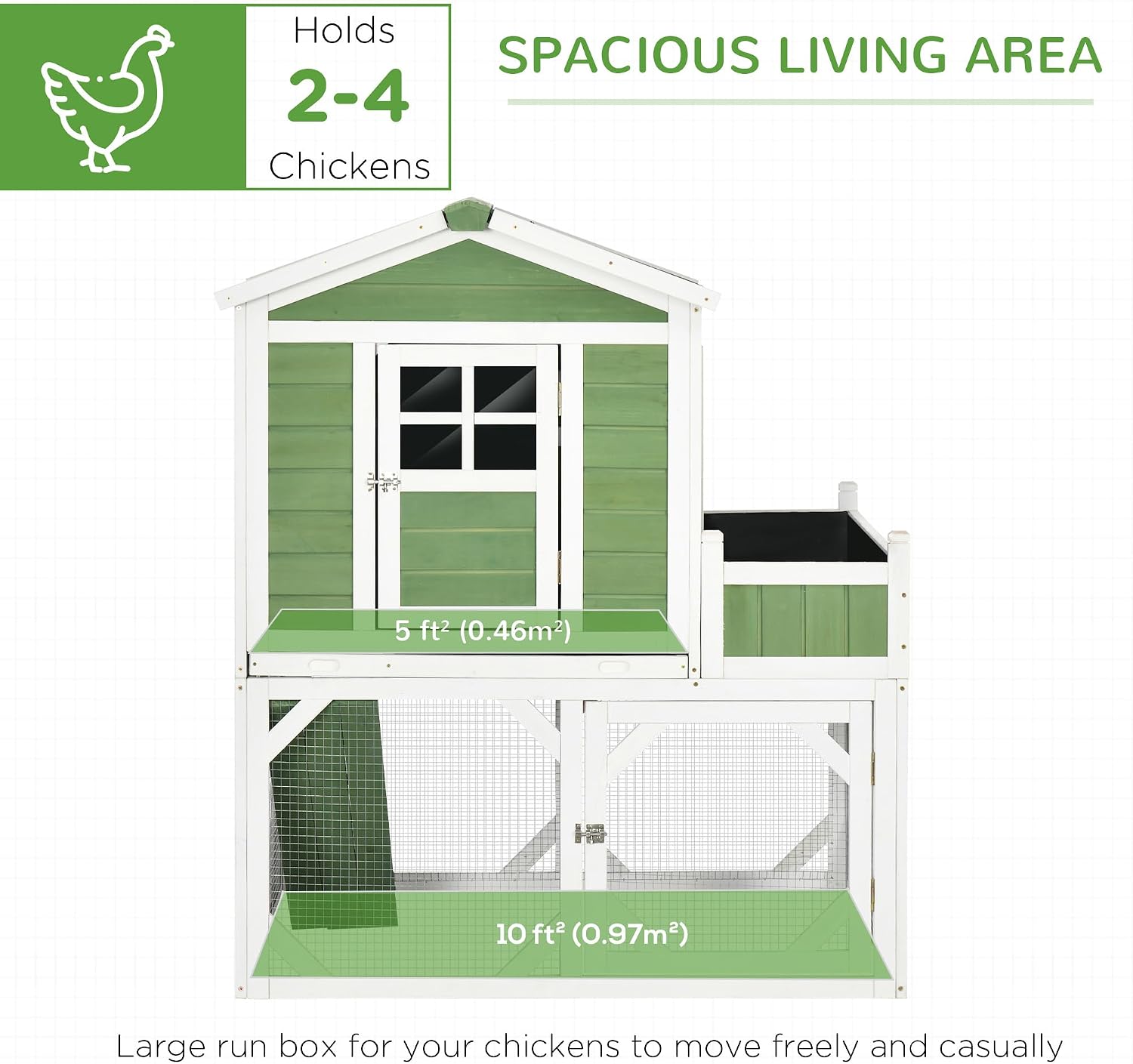 PawHut 49" Small Chicken Coop Hen House with Garden Space, Chicken House Outdoor Run Cage with Weather Protection, 2-4 Birds, Green