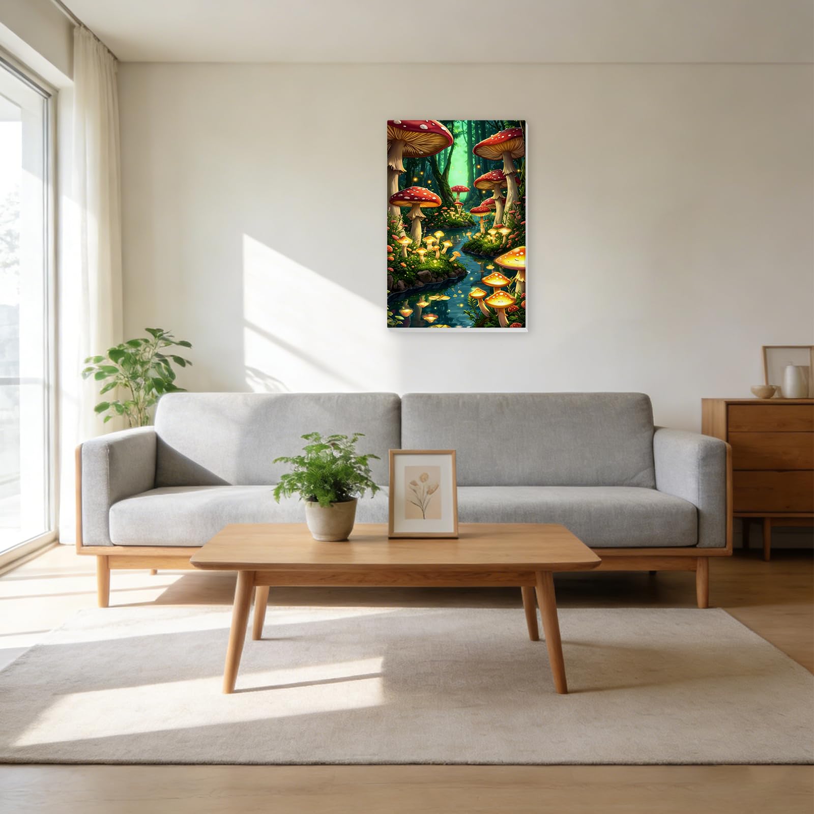 EOBROMD Hongos Pintar por Numeros Adultos, Bosque de Fantasía Pintura por Numeros con Marco, Kit de Pintura al óleo de Lienzo DIY para con Pinceles, Pigmento Acrílico, Decoración para el Hogar 20x30cm - 3
