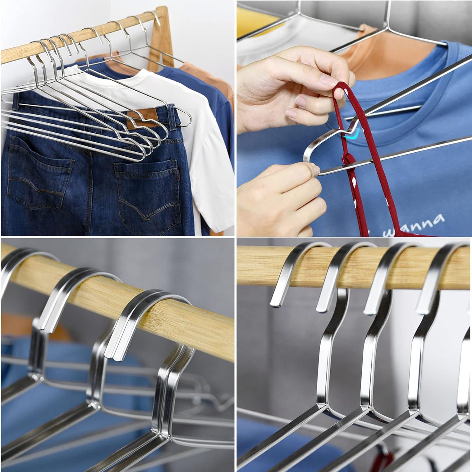 Laundry Rack, Coat Hanger 10 Pack Wire Hangers with Non Slip Grooves Stainless Steel Hangers