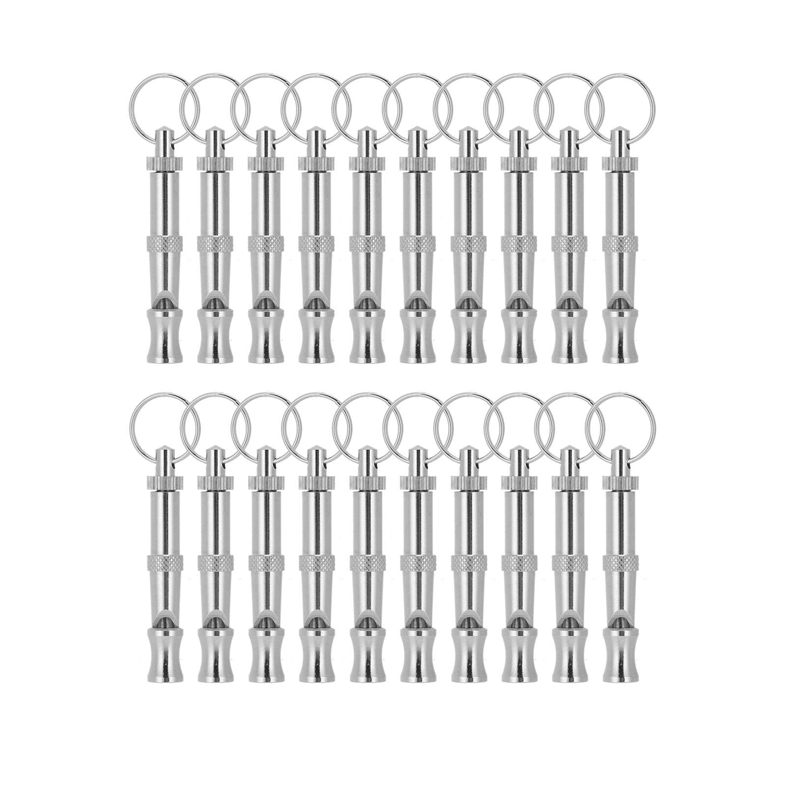 20 Unids/Set Silbatos para Perros,Silbato para Perros de Acero Inoxidable de Longitud Ajustable para Dejar de Ladrar con Anillo Colgante de Metal