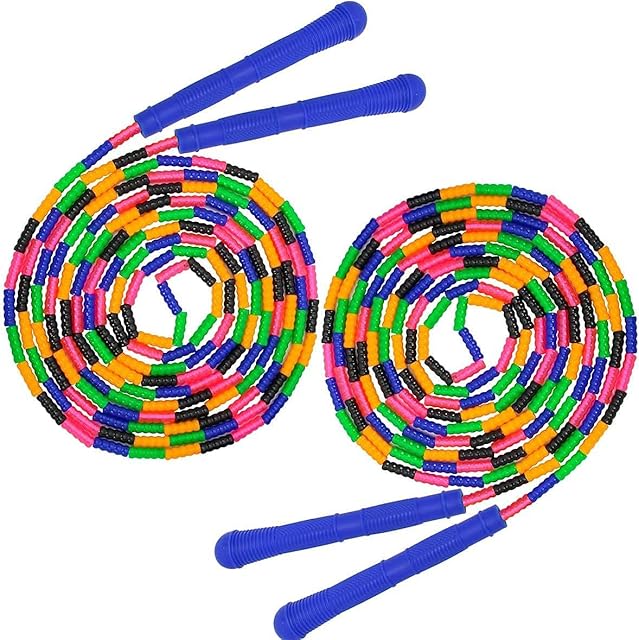 Coolrunner 16 FT Long Jump Rope(2 PACK), Double Dutch Jump Rope, Soft Beaded Skipping Rope for Kids Adults, Plastic Segmented Jump Rope, Long Enough for 4-5 Jumpers(Rainbow) (Style 1)