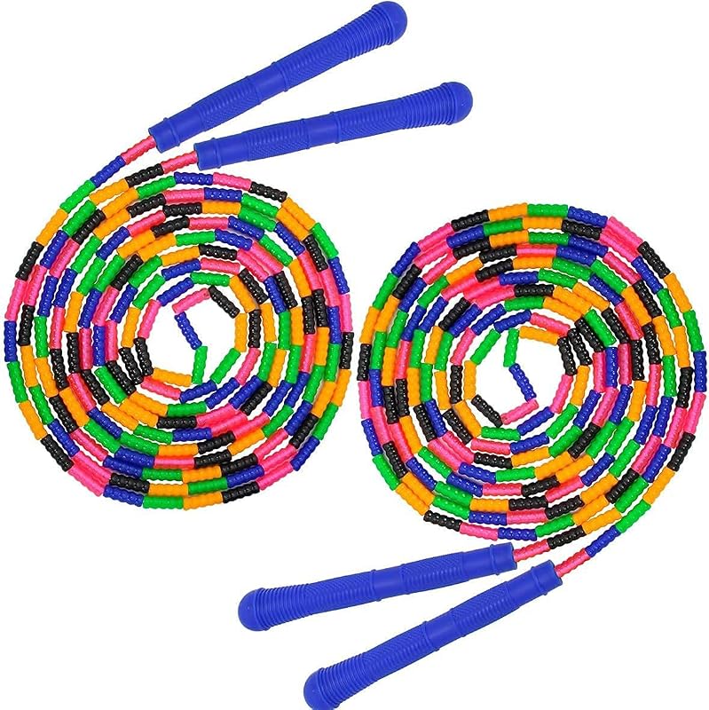 16 FT Long Jump Rope(2 PACK), Double Dutch Jump Ropes, Soft Beaded Skipping for Kids Adults, Plastic Segmented Long Enough for 4-5 Jumpers