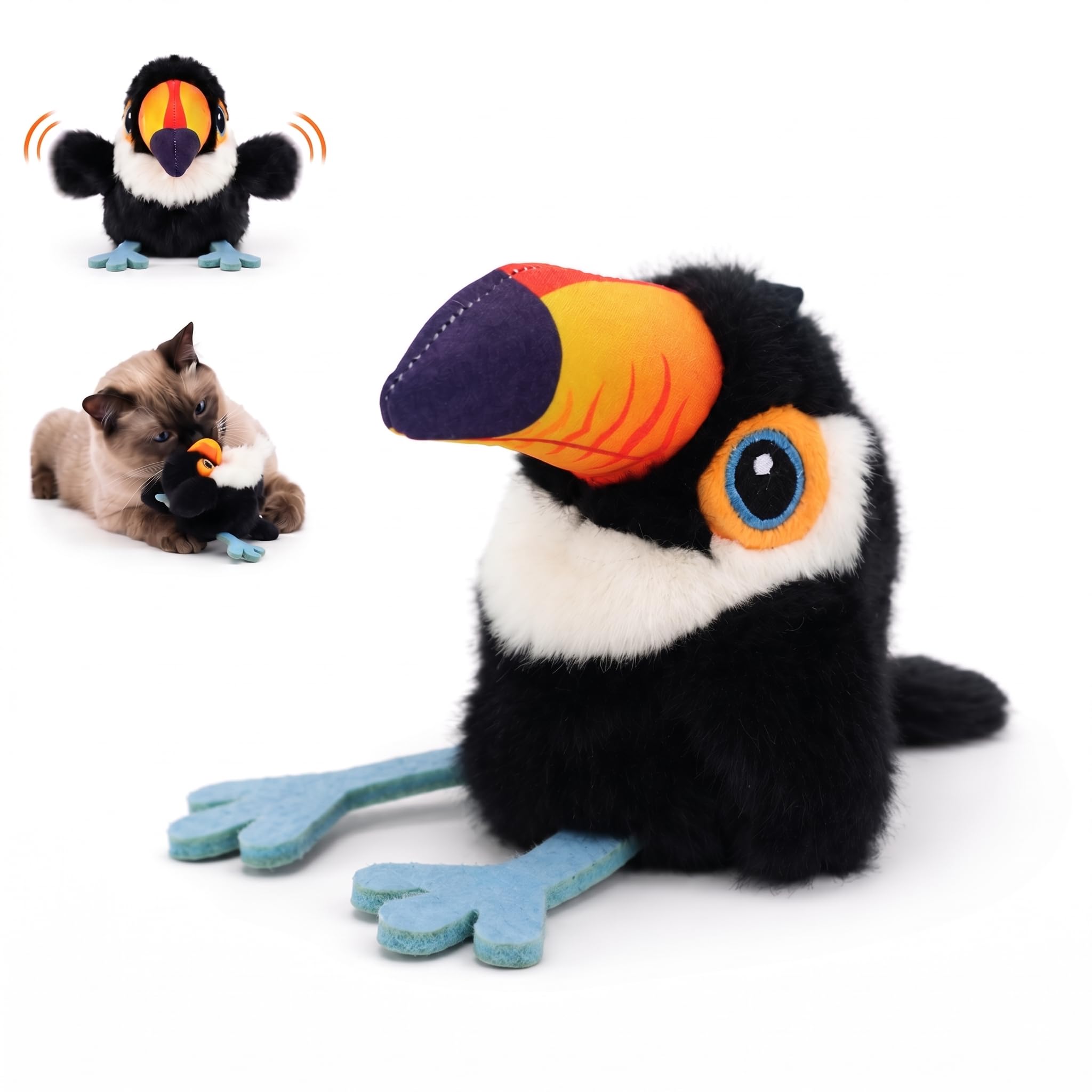 Flapping Bird Cat Toy, Toucan Plush Touch Activated Bird Chirp Cat Toy with Refillable Catnip, USB Rechargeable Interactive Kitten Exercise Toy,4.92"(No Flying)